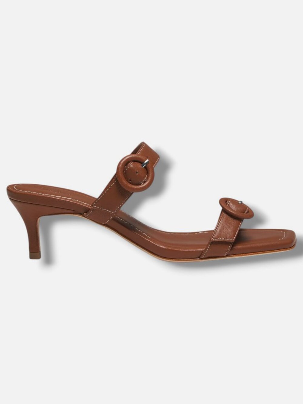 22élevé Women's Brown Double Buckle Kitten-Heel Sandal Shoes Size EU:37.5 US:7.5